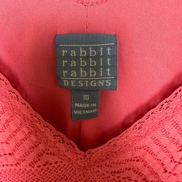 Rabbit Rabbit Rabbit Midi Dress Size 10 Coral Lace Overlay Romantic Babydoll NEW - Picture 3 of 14